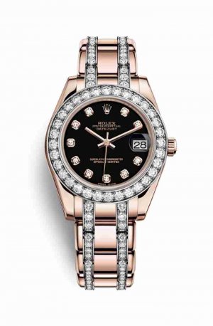 Swiss Replica Rolex Pearlmaster 34 Everose gold 81285 Black diamonds Watch