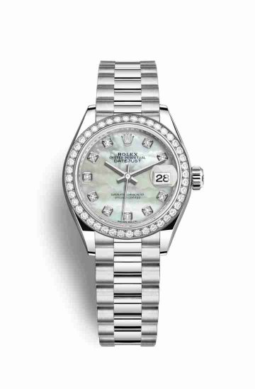 Swiss Replica Rolex Datejust 28 Platinum 279136RBR White mother-of-pearl diamonds Watch - Click Image to Close