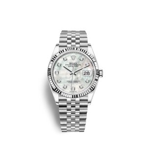 Fake Rolex Datejust 36 Oystersteel 18 ct white gold M126234-0019 White mother-of-pearl set with diamonds Dial Watch