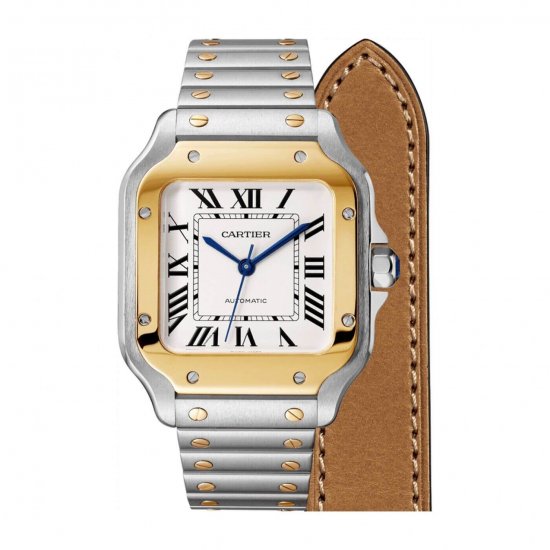 Copy Cartier Santos Steel 18K Yellow Gold Automatic Medium Watch - Click Image to Close