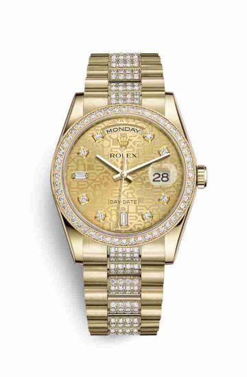Swiss Replica Rolex Day-Date 36 118348 Champagne Jubilee diamonds Watch - Click Image to Close