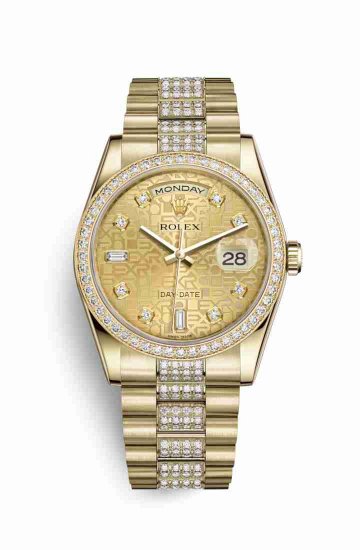 Swiss Replica Rolex Day-Date 36 118348 Champagne Jubilee diamonds Watch - Click Image to Close