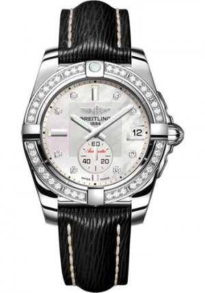 Fake Breitling Galactic 36 Automatic Mother of Pearl Diamond Dial Black Leather Strap Women's A3733053/A717/213X/A16BA.1 Watch