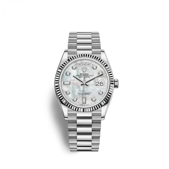 Fake Rolex Day-Date 36 18 ct white gold M128239-0007 White mother-of-pearl set with diamonds Dial Watch - Click Image to Close