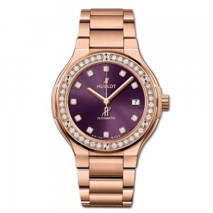 Copy Hublot Classic Fusion King Gold Purple Diamonds Bracelet