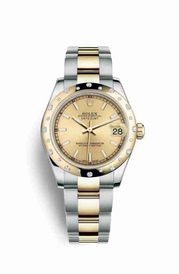 Swiss Replica Rolex Datejust 31 Yellow 178343 Champagne Dial Watch - Click Image to Close