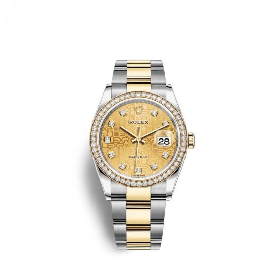 Fake Rolex Datejust 36 Oystersteel 18 ct yellow gold M126283RBR-0020 Champagne-colour set with diamonds Dial Watch - Click Image to Close