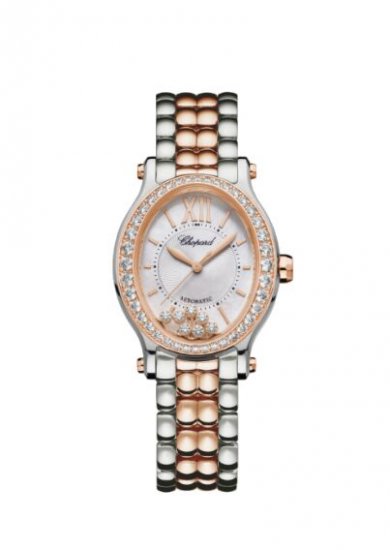 Copy Chopard Happy Sport 30mm Oval 18K Rose Gold Stainless Steel And Diamonds Watch - Click Image to Close