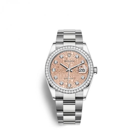 Fake Rolex Datejust 36 Oystersteel 18 ct white gold M126284RBR-0016 Pink Jubilee design set with diamonds Dial Watch - Click Image to Close