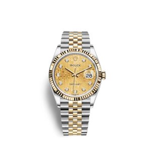 Fake Rolex Datejust 36 Oystersteel 18 ct yellow gold M126233-0033 Champagne-colour set with diamonds Dial Watch