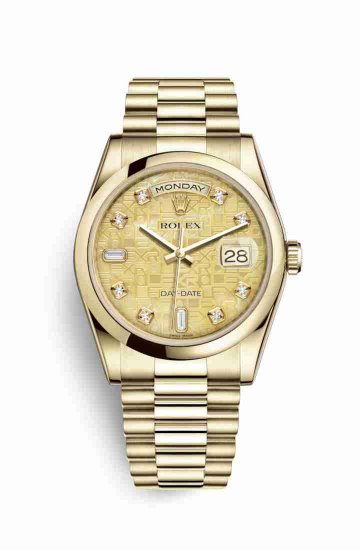 Swiss Replica Rolex Day-Date 36 118208 Champagne mother-of-pearl Jubilee diamonds Watch - Click Image to Close