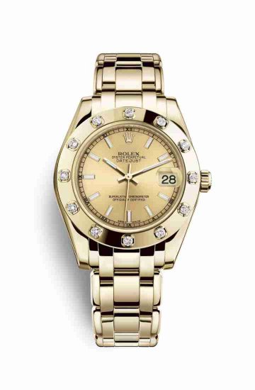 Swiss Replica Rolex Pearlmaster 34 81318 Champagne Dial Watch - Click Image to Close