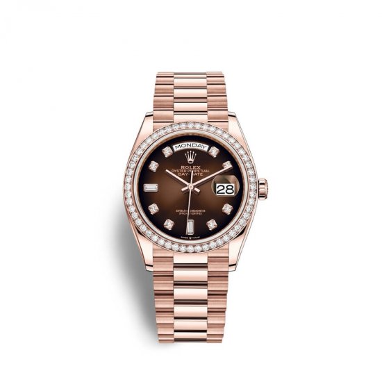 Fake Rolex Day-Date 36 18 ct Everose gold M128345RBR-0040 Brown ombre? set with diamonds Dial Watch - Click Image to Close