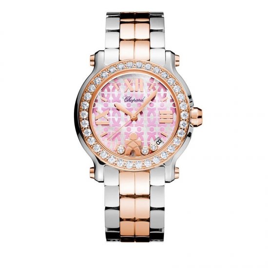 Copy Chopard Happy Sport Medium 36mm 18K Rose Gold & Stainless Steel Diamond Women's Watch - Click Image to Close