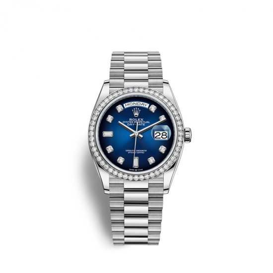 Fake Rolex Day-Date 36 18 ct white gold M128349RBR-0010 Blue ombre? set with diamonds Dial Watch - Click Image to Close