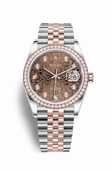 Swiss Replica Rolex Datejust 36 Everose gold 126281RBR Chocolate Jubilee diamonds Watch - Click Image to Close