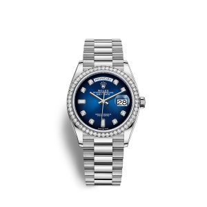 Fake Rolex Day-Date 36 18 ct white gold M128349RBR-0010 Blue ombre? set with diamonds Dial Watch