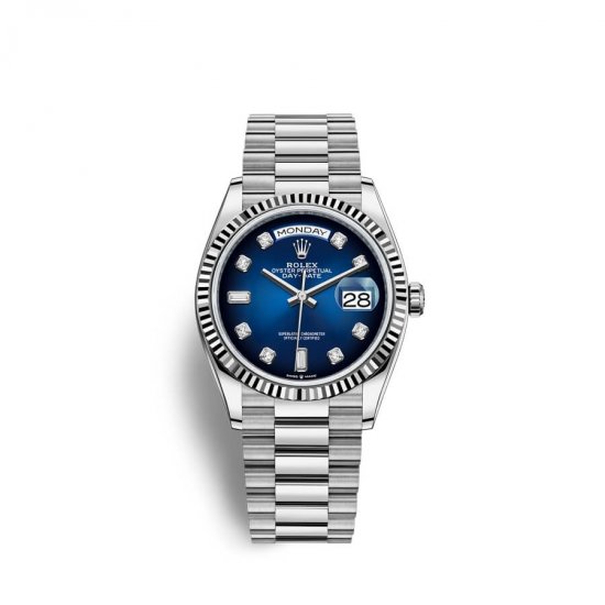 Fake Rolex Day-Date 36 18 ct white gold M128239-0023 Blue ombre? set with diamonds Dial Watch - Click Image to Close