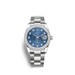 Fake Rolex Datejust 36 Oystersteel 18 ct white gold M126284RBR-0004 Blue jubilee design set with diamonds Dial Watch