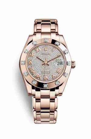 Swiss Replica Rolex Pearlmaster 34 Everose gold 81315 Diamond-paved Dial Watch