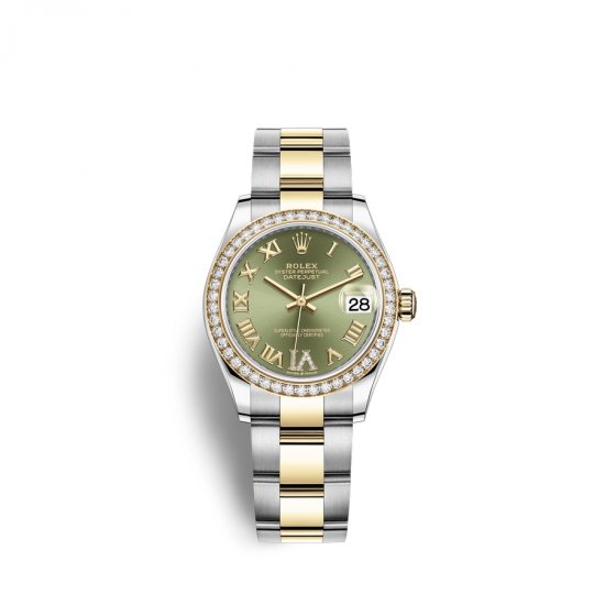 Fake Rolex Datejust 31 Oystersteel 18 ct yellow gold M278383RBR-0015 Olive green set with diamonds Dial Watch - Click Image to Close