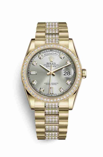 Swiss Replica Rolex Day-Date 36 118348 Silver diamonds Watch - Click Image to Close