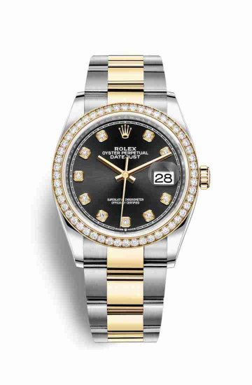 Swiss Replica Rolex Datejust 36 Yellow 126283RBR Black diamonds Watch - Click Image to Close