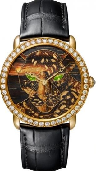 Copy Panthere Ronde Louis Cartier Wood And Gold Leaf Marquetry Watch - Click Image to Close