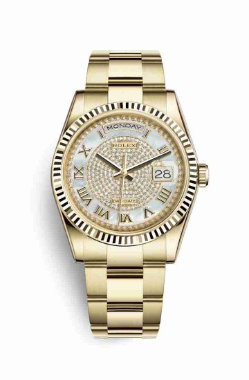 Swiss Replica Rolex Day-Date 36 118238 White mother-of-pearl diamond paved Dial Watch - Click Image to Close