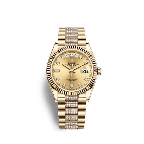 Fake Rolex Day-Date 36 18 ct yellow gold M128238-0026 Champagne-colour set with diamonds Dial Watch - Click Image to Close