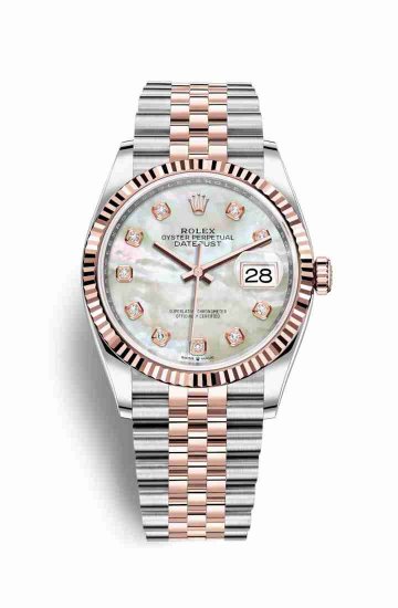 Swiss Replica Rolex Datejust 36 Everose gold 126231 White mother-of-pearl diamonds Watch - Click Image to Close