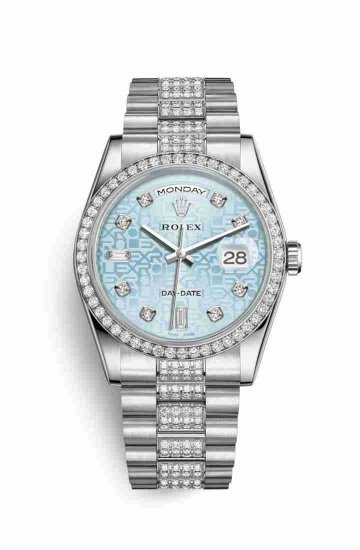 Swiss Replica Rolex Day-Date 36 Platinum 118346 Ice blue Jubilee diamonds Watch - Click Image to Close