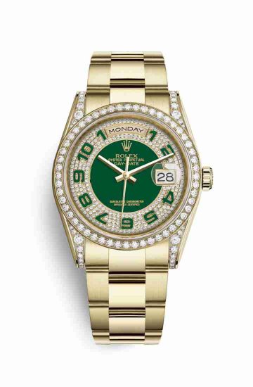 Swiss Replica Rolex Day-Date 36 118388 Green diamond paved Dial Watch - Click Image to Close