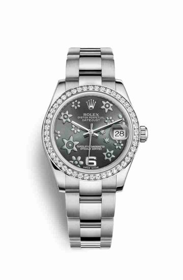 Swiss Replica Rolex Datejust 31 White gold 178384 Dark rhodium raised floral motif Dial Watch - Click Image to Close