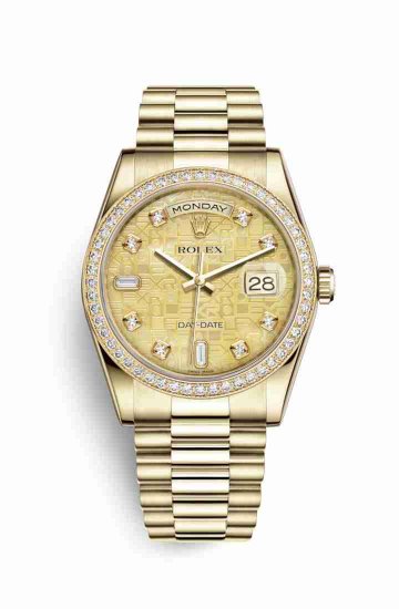 Swiss Replica Rolex Day-Date 36 118348 Champagne mother-of-pearl Jubilee diamonds Watch - Click Image to Close