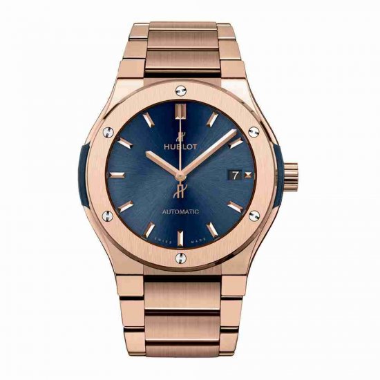 Swiss Replica Hublot Classic Fusion Blue King Gold Bracelet 45mm 510.OX.7180.OX - Click Image to Close