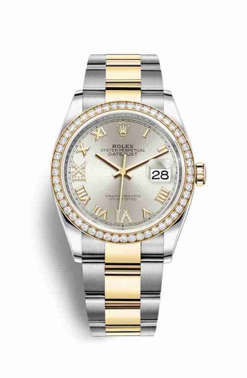 Swiss Replica Rolex Datejust 36 Yellow 126283RBR Silver diamonds Watch - Click Image to Close