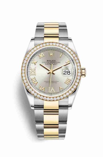 Swiss Replica Rolex Datejust 36 Yellow 126283RBR Silver diamonds Watch - Click Image to Close