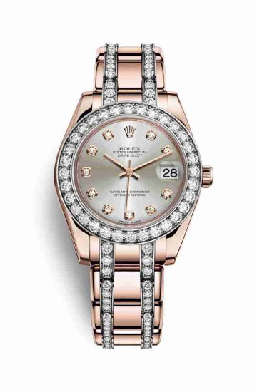 Swiss Replica Rolex Pearlmaster 34 Everose gold 81285 Silver diamonds Watch - Click Image to Close