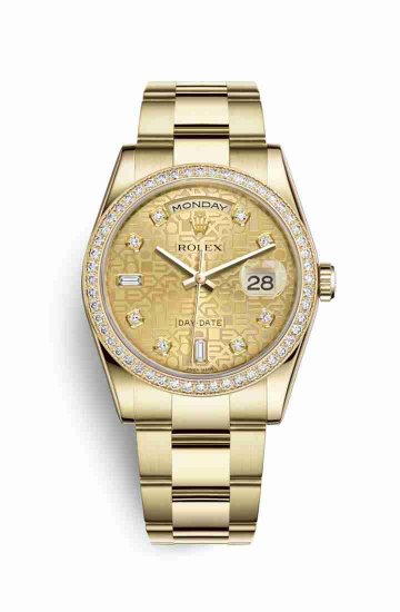 Swiss Replica Rolex Day-Date 36 118348 Champagne Jubilee diamonds Watch - Click Image to Close