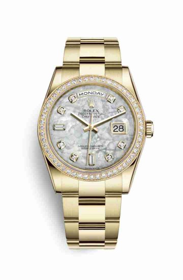 Swiss Replica Rolex Day-Date 36 118348 White mother-of-pearl diamonds Watch - Click Image to Close