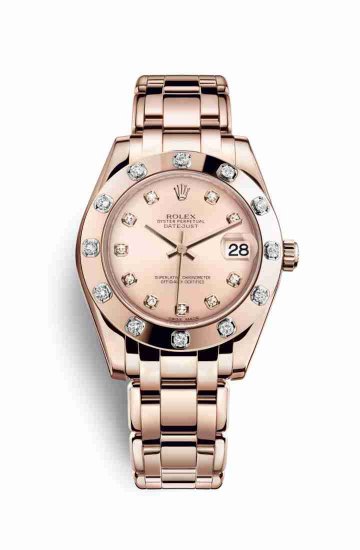 Swiss Replica Rolex Pearlmaster 34 Everose gold 81315 Pink diamonds Watch - Click Image to Close