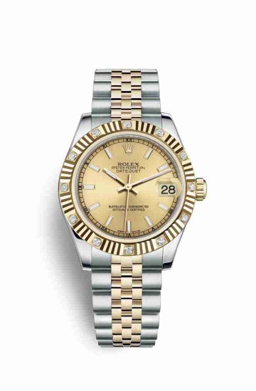 Swiss Replica Rolex Datejust 31 Yellow 178313 Champagne Dial Watch - Click Image to Close