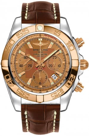 Fake Breitling Chronomat 44 Steel and Rose Gold Polished Bezel Croco Strap Tang Watch