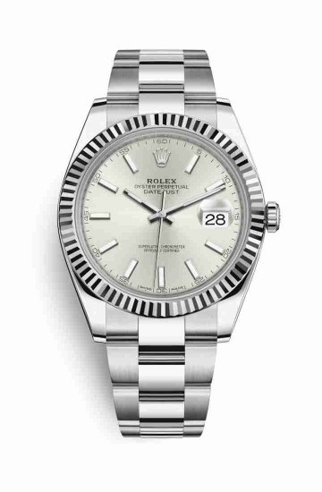 Swiss Replica Rolex Datejust 41 White gold 126334 Silver Dial Watch - Click Image to Close