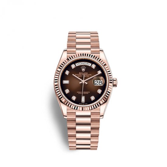 Fake Rolex Day-Date 36 18 ct Everose gold M128235-0037 Brown ombre? set with diamonds Dial Watch - Click Image to Close