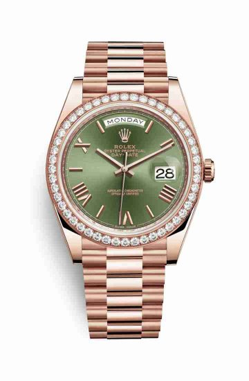 Swiss Replica Rolex Day-Date 40 Everose gold 228345RBR Olive green Dial Watch - Click Image to Close