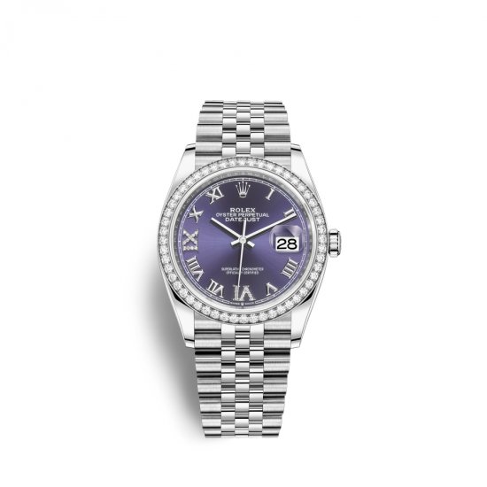 Fake Rolex Datejust 36 Oystersteel 18 ct white gold M126284RBR-0013 Aubergine set with diamonds Dial Watch - Click Image to Close