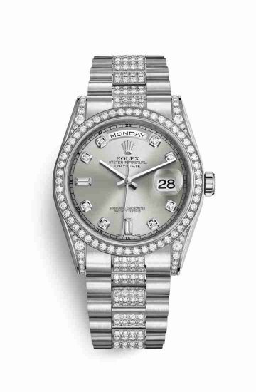 Swiss Replica Rolex Day-Date 36 diamonds 118389 Silver diamonds Watch - Click Image to Close