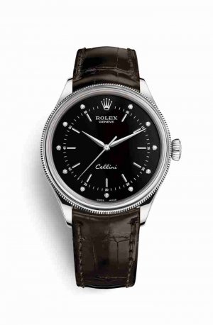 Swiss Replica Rolex Cellini Time 50509 Black diamonds Watch